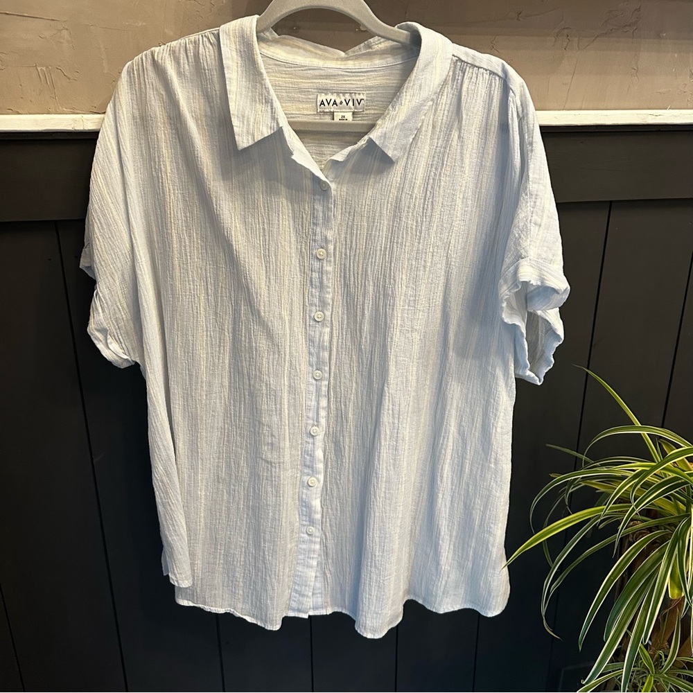 Ava‎ & Viv Plus Size Striped Short Sleeve Cotton Lightweight Blouse Size 2X